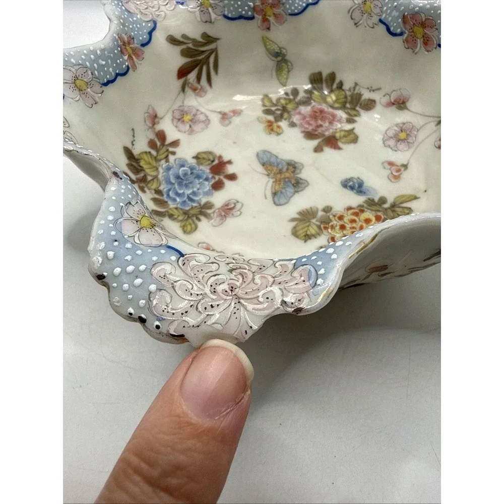 Vintage D&M NY Asian Style Porcelain Satsuma Cabbage Bowl Stamped Scalloped